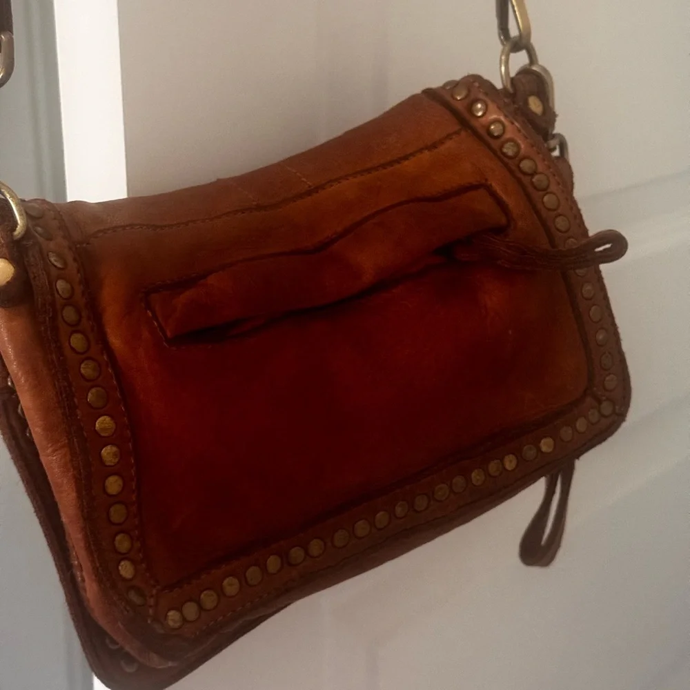 Brown Leather Studded Women's Bag - Picture 2 of 7